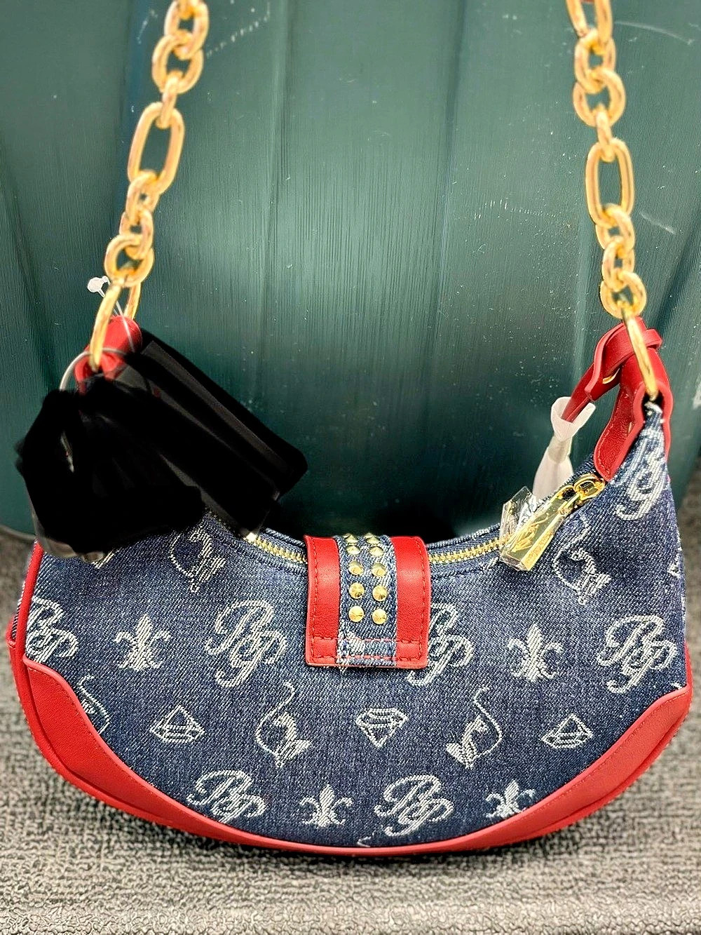 Baby Phat Embellished Shoulder Bag in Blue & Red